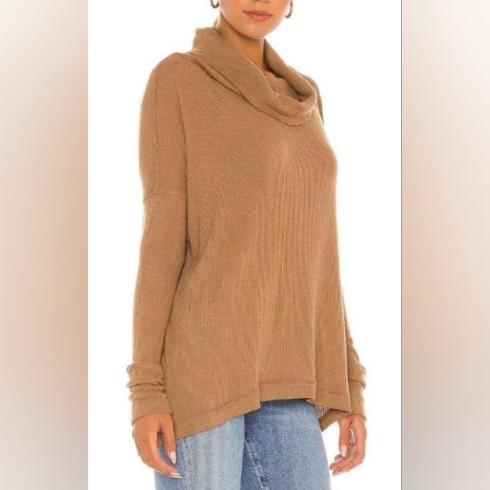 Free People, NWT, Juicy, Cowl Neck, Waffle Knit Top, Canyon Moon, (Tan) Size S